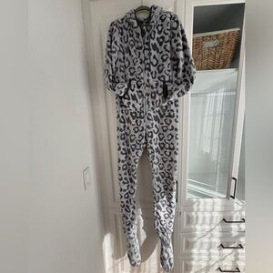 Gray Leopard Print Women's Pajama Onesie